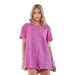 DAVI & DANI Women Romper Lavander Short Sleeves Knit Button-Front Size Large